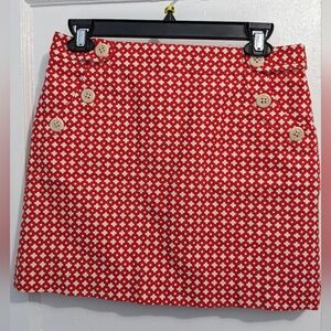 J. Crew Red and White Cotton Skirt Size 2 With Pockets and Buttons